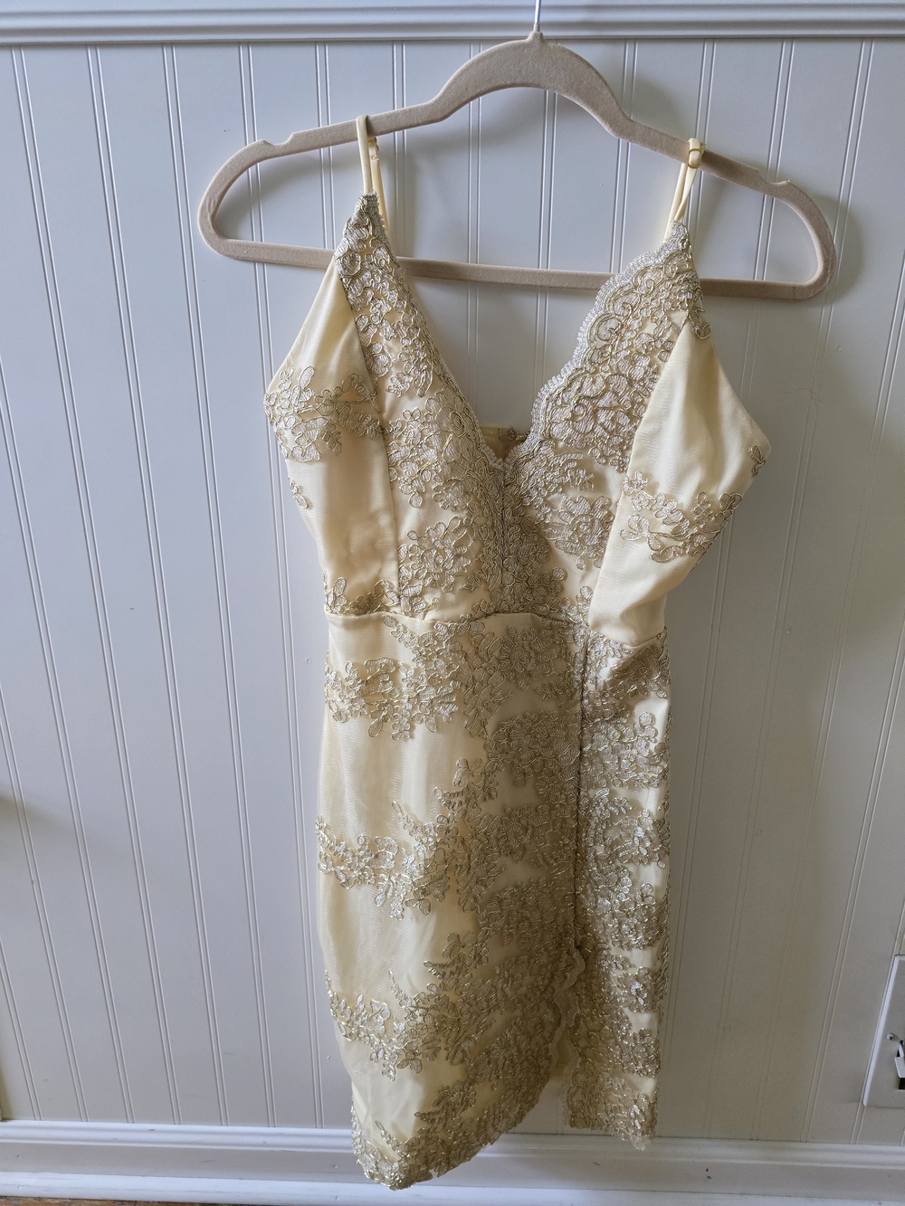Windsor Strapless Cream Dress with Gold Lace Fully Lined